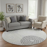 8' Gray Charcoal And Silver Geometric Washable Round Rug With UV Protection