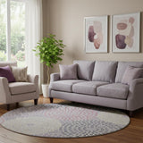8' Lavender Gray And Blush Geometric Washable Round Rug With UV Protection