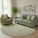 8' Mint Green Gray And Olive Green Geometric Washable Round Rug With UV Protection