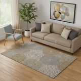 5' X 8' Taupe Beige And Gray Geometric Washable Area Rug With UV Protection