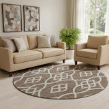 8' Chocolate And Beige Trellis Washable Round Rug With UV Protection