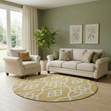 8' Gold And Ivory Trellis Washable Round Rug With UV Protection