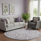 8' Lavender And Ivory Trellis Washable Round Rug With UV Protection