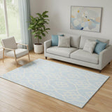 5' X 8' Sky Blue And Ivory Trellis Washable Area Rug With UV Protection