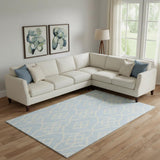 8' X 10' Sky Blue And Ivory Trellis Washable Area Rug With UV Protection