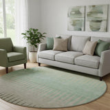 8' Artichoke Green Beige And Brown Striped Washable Round Rug With UV Protection