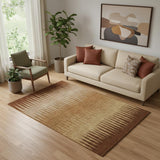 5' X 8' Rust Copper And Beige Striped Washable Area Rug With UV Protection