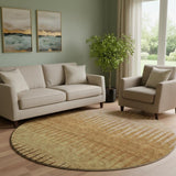 8' Rust Copper And Beige Striped Washable Round Rug With UV Protection