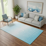 5' X 8' Sky Blue And Ivory Striped Washable Area Rug With UV Protection
