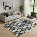 5' X 8' Black Ivory And Gray Geometric Washable Area Rug With UV Protection
