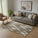 5' X 8' Brown Beige And Gold Geometric Washable Area Rug With UV Protection