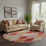 8' Pink Red And Gray Geometric Washable Round Rug With UV Protection
