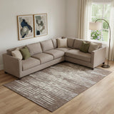 8' X 10' Brown And Ivory Striped Washable Area Rug With UV Protection