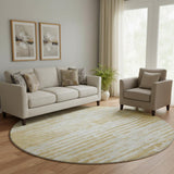 8' Gold And Ivory Striped Washable Round Rug With UV Protection