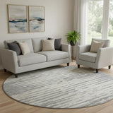 8' Gray And Ivory Striped Washable Round Rug With UV Protection