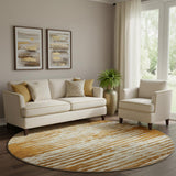 8' Rust And Ivory Striped Washable Round Rug With UV Protection