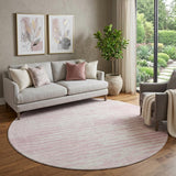 8' Pink And Ivory Striped Washable Round Rug With UV Protection