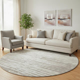 8' Taupe And Ivory Striped Washable Round Rug With UV Protection