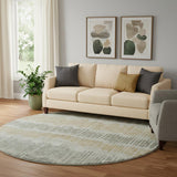 8' Beige Gold And Gray Striped Washable Round Rug With UV Protection