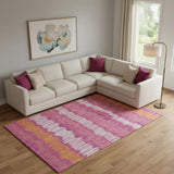 8' X 10' Blush Orange And Ivory Striped Washable Area Rug With UV Protection
