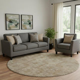8' Brown And Ivory Geometric Washable Round Rug With UV Protection