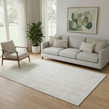 5' X 8' Ivory And Beige Geometric Washable Area Rug With UV Protection