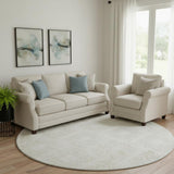 8' Ivory And Beige Geometric Washable Round Rug With UV Protection