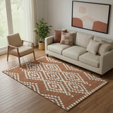 5' X 8' Terra Cotta And Ivory Geometric Washable Area Rug With UV Protection