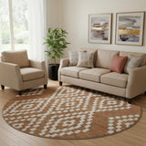 8' Terra Cotta And Ivory Geometric Washable Round Rug With UV Protection