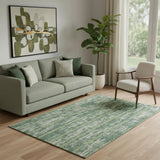 5' X 8' Green And Beige Striped Washable Area Rug With UV Protection