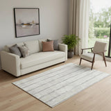 5' X 8' Ivory And Beige Striped Washable Area Rug With UV Protection