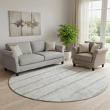 8' Ivory And Beige Striped Washable Round Rug With UV Protection