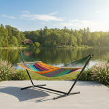8' X 10' Beige Red And Yellow Striped Washable Indoor Outdoor Area Rug