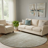 8' Beige And Taupe Striped Washable Round Rug With UV Protection