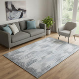 5' X 8' Gray And Silver Striped Washable Area Rug With UV Protection