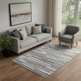 5' X 8' Gray And Ivory Striped Washable Area Rug With UV Protection