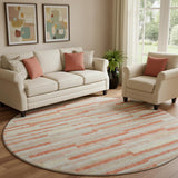 8' Salmon And Beige Striped Washable Round Rug With UV Protection