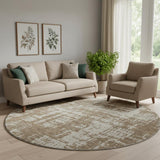 8' Brown And Beige Abstract Washable Round Rug With UV Protection