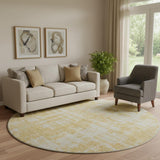 8' Gold And Beige Abstract Washable Round Rug With UV Protection