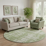 8' Green And Beige Abstract Washable Round Rug With UV Protection