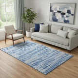 5' X 8' Blue Ivory And Gray Striped Washable Area Rug With UV Protection