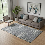 5' X 8' Gray And Ivory Striped Washable Area Rug With UV Protection
