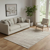 5' X 8' Taupe Ivory And Beige Striped Washable Area Rug With UV Protection