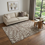 5' X 8' Brown And Beige Floral Washable Area Rug With UV Protection