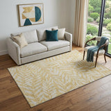 5' X 8' Gold And Ivory Floral Washable Area Rug With UV Protection
