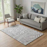 5' X 8' Gray And Silver Floral Washable Area Rug With UV Protection