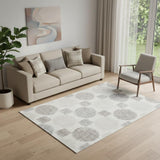 5' X 8' Ivory Beige And Gray Geometric Washable Area Rug With UV Protection