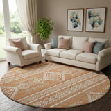 8' Copper And Ivory Southwestern Washable Round Rug With UV Protection