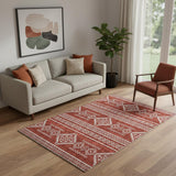5' X 8' Red And Ivory Southwestern Washable Area Rug With UV Protection
