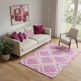 5' X 8' Blush And Ivory Abstract Geometric Washable Area Rug With UV Protection
